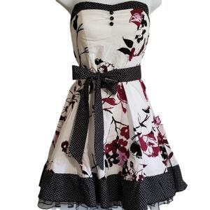 Speechless Womens (Juniors) Size 5 Strapless Floral Polka Dot Print Tulle Dress